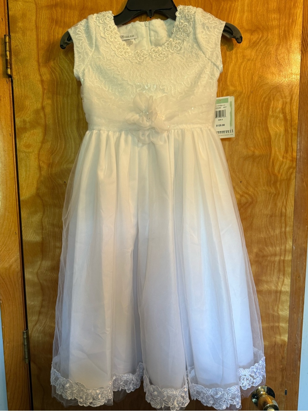 Bonnie Jean White Lace & Tulle wedding event formal girls dress NWT size 8